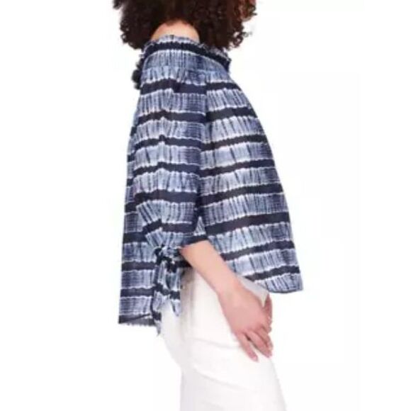 NWT Michael Kors Smocked Off Shoulder Chambray Stripes Chic & Polished Top S - Picture 10 of 13